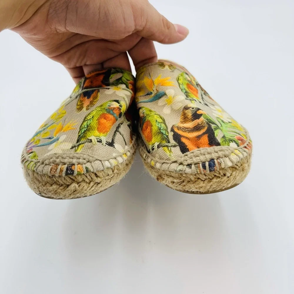 Gaimo Floral Bird Print Espadrilles Spring Slip on Flats